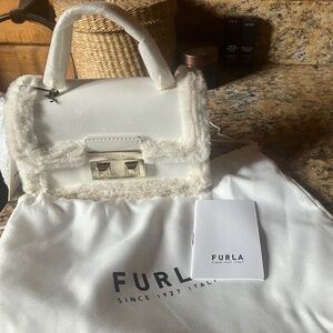 Furla White fur Cross Body Bag NWT